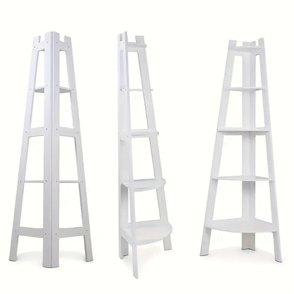 Corner Shelf 5-Tier Scandinavian Storage Cabinet – Space-Saving Vertical Organizer with Baskets, Shelves & Drawer, Modern Plastic Corner Rack for Home, Study, Balcony & Bathroom (White)