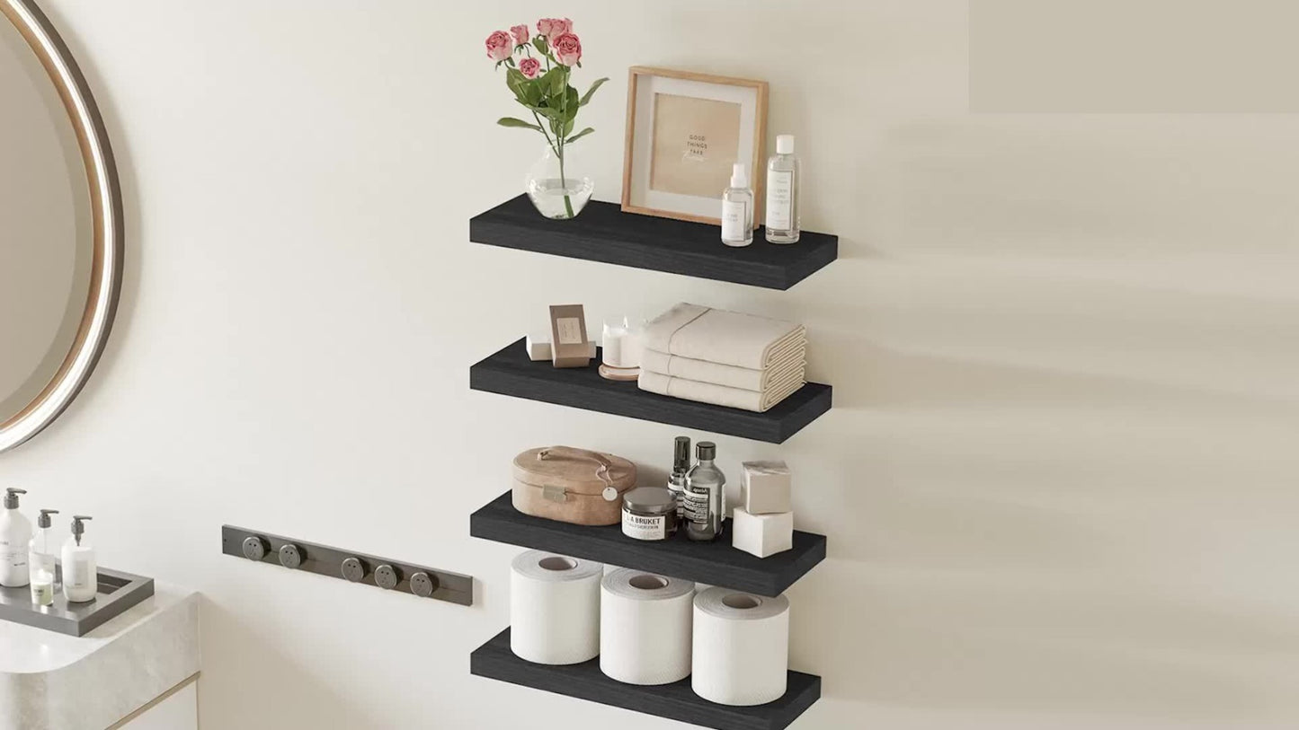 Floating Shelves for Wall 4/8pcs 15.8 Inch, Rustic Wood Wall Shelves with Invisible Brackets, Wall Mounted Display Shelf for Home Decor, Living Room, Bedroom, Bathroom – Walnut, Brown, Black, White, Gray