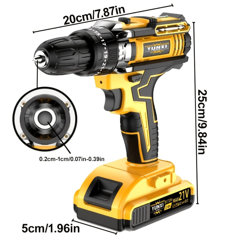 Cordless Impact Drill Set 21V – Electric Power Drill with 2.0Ah Battery, Fast Charger, Screwdriver Bits, Work Light, Variable Speed & Torque Control for Home & Car Repair, Men's Gift
