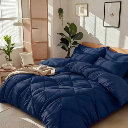 Cooling Comforter Set 2/3 Pcs – Soft Fluffy Microfiber Lightweight Breathable Quilt, Rhombus Grid Solid Color Bedding for All Seasons, Twin Queen King – Multiple Colors Available