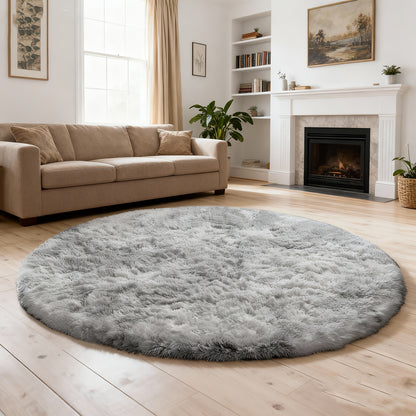 Round Area Rug Soft Shaggy Plush Circle Rug Non-Slip Indoor Floor Mat for Living Room Bedroom Dorm Tie Dye Rainbow Multi-Color Multi-Size
