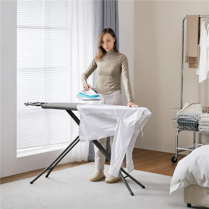 Ironing Board Full Size Adjustable Height Foldable Iron Board with 4-Leg Stand 4-Layer Thick Pad Iron Rest Safety Lock for Home Dorm Laundry Room