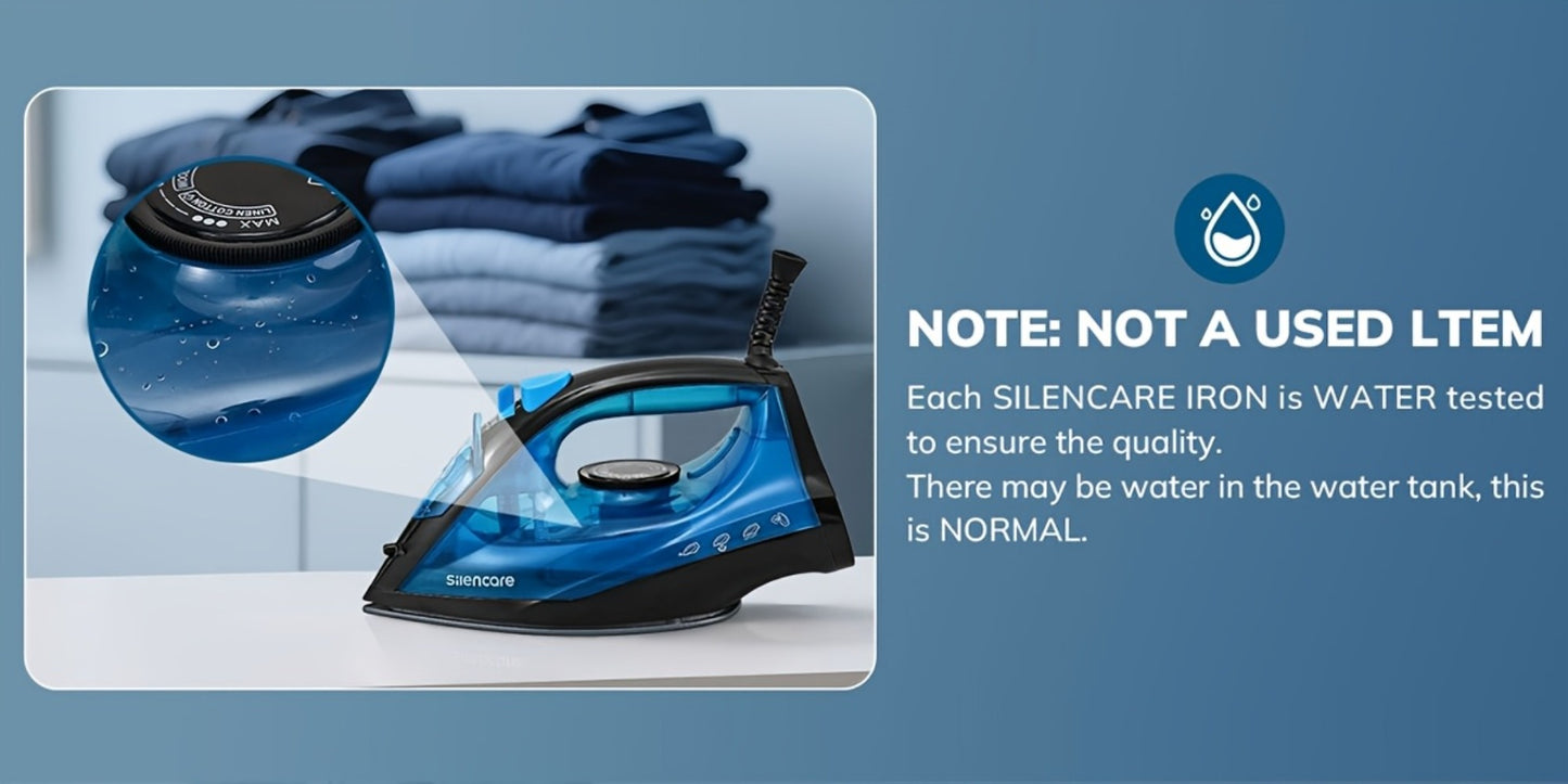 Steam Iron Non-Stick Bottom Plate High Pressure Anti-Calc Safety Protection Adjustable Temperature Steam Settings Dry Wet Clothes Fast Heating Travel Essential Blue