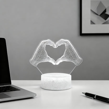 3D Heart Hands LED Night Light 16 Color Changing Optical Illusion Lamp Touch Remote Control Dimmable Bedside Table Lamp for Bedroom Valentine Gift Birthday Housewarming
