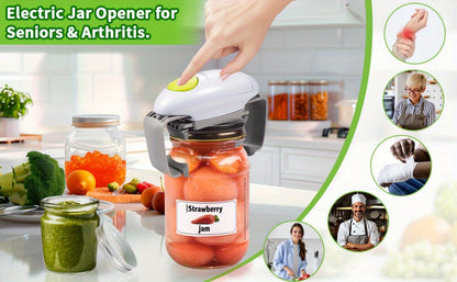 Electric Jar Opener One Touch Automatic – High Torque Battery Operated Jar Lid Opener for Seniors, Arthritis, Weak Hands, Women & Chefs | Hands-Free Kitchen Gadget Gift