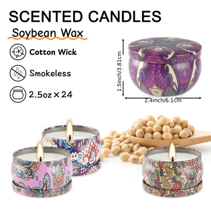 Scented Candles Gift Set 24 Pack Aromatherapy Soy Wax Candles with Lids Portable Travel Tin Can Candles for Home Spa Yoga Birthday Valentine's Day Mother's Day