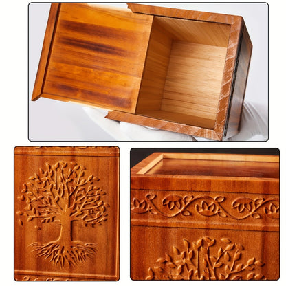 Cremation Urns for Human Ashes Adult – Wood Tree of Life Memorial Urn Box 200 Cu In for Men Women Child Burial Funeral Keepsake Holds Adult Ashes Fits Pets Cat Dog