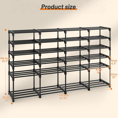 Large Metal Shoe Rack 4-Row 9-Tier Freestanding Shoe Organizer for Entryway Bedroom Hallway | 64-Pair Capacity Shoe Tower with Golden Tubes DIY Adjustable Shelves Space-Saving Vertical Shoe Storage