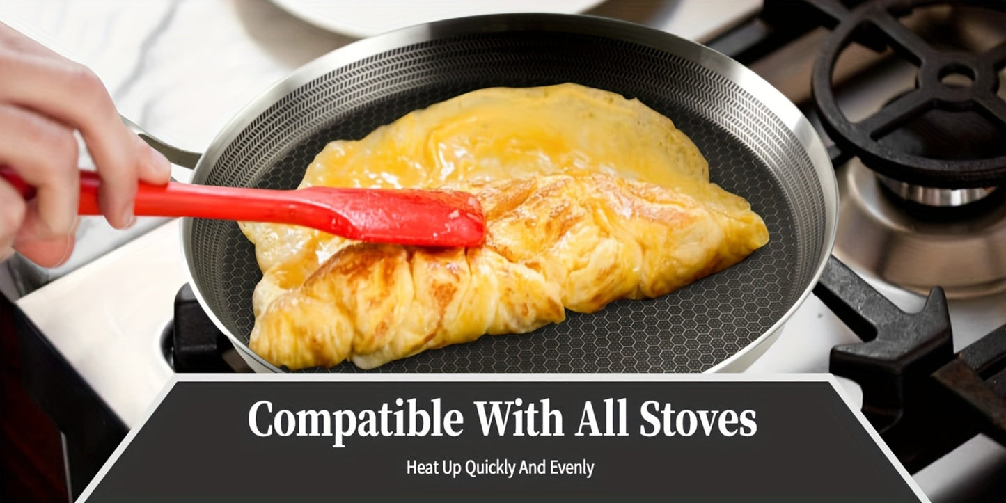 Stainless Steel Crepe Pan 11 Inch Dual Honeycomb Non-Stick PFOA-Free with Lid – Triply Steel Pancake Griddle for Tortillas | Induction Gas Electric Ceramic Compatible Home Camping BBQ Cookware