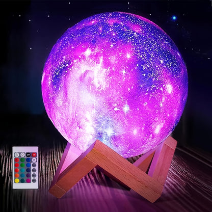 Moon Lamp Night Light 16 Colors 3D Galaxy Lamp with Wooden Stand Remote Control USB – Perfect Birthday Gift for Women Men Lovers (5.9 Inch)