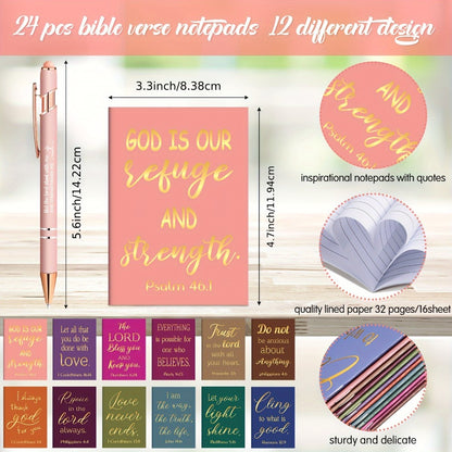 Christian Gifts Bulk Set 72pcs | Inspirational Religious Notebooks Ballpoint Pens Verse Keychains – Bible Quote Party Favors for Church Office Christmas Easter Stocking Stuffers