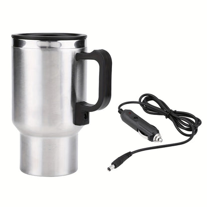 Car Electric Kettle 12V 60W 450ml Stainless Steel Keep Warm 65C Portable Heating Thermos Cup for Trucks Sedans Travel Tea Coffee Gift for Drivers Men Fathers