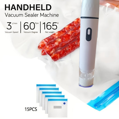 Handheld Vacuum Sealer Machine for Food Storage Portable Food Vacuum Preservation Device with 15 or 30 Vacuum Bags – Powerful Compact Vacuum Sealing Machine for Freshness