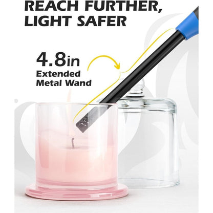 NEON Refillable Butane Candle Lighter 6-Pack - Long Metal Wand Adjustable Soft Flame Multi-Purpose Lighter for BBQ Grill Stove Fireplace Camping Kitchen