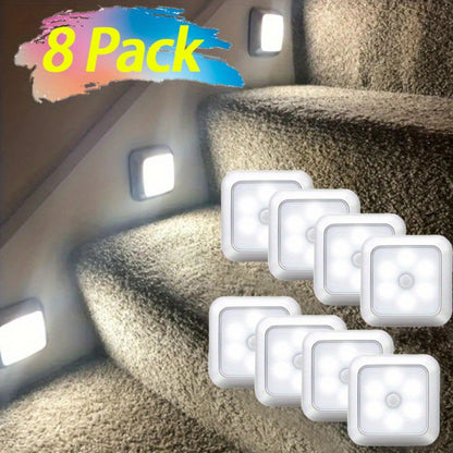 LED Night Light 4 Pack Motion Sensor Battery Powered Dusk to Dawn Smart Sensor Compact Nightlight Wall Mount Freestanding for Bedroom Bathroom Toilet Stairs Hallway Cool White