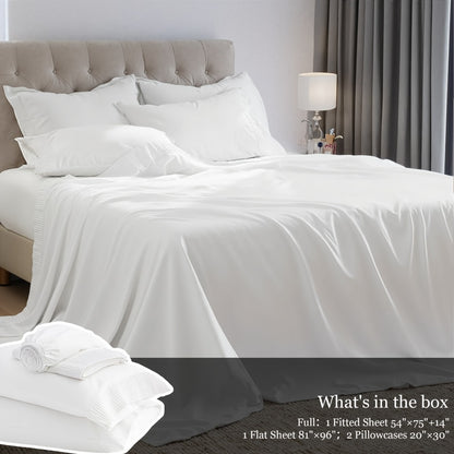 Bed Sheet Set 4-Piece Soft Breathable Cooling Sheets - Flat Sheet, Fitted Sheet & 2 Pillowcases, Wrinkle-Free Hotel Luxury Bedding, All Season Comfort