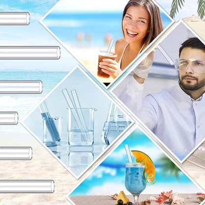 Glass Straws Reusable 12 Pack with Cleaning Brushes - Borosilicate Glass Drinking Straws 6 or 8 Inch, Clear & Colorful, Thick 12mm, Dishwasher Safe for Smoothies, Juice, Coffee & Cocktails