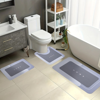 Diatomaceous Earth Bath Mat Set 3pcs Non-Slip Super Absorbent Bathroom Rug - Quick Dry Machine Washable Toilet Mat for Shower Room, Hotel & Home | Safe Non-Slip Backing | Blue, Coffee & Gray