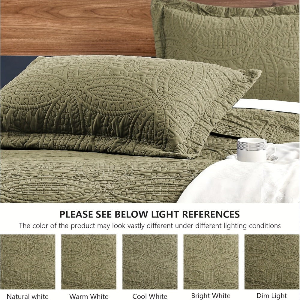 Quilt Set 3 Piece Soft Lightweight Bedding - Thin Bed Quilt with 2 Pillowcases for Bedroom Guest Room, Full Queen King, All Season Comforter Set, 10 Colors
