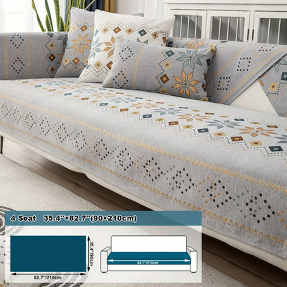 Boho Chenille Sofa Cover Non-Slip Jacquard Woven Couch Slipcover Pet Friendly Machine Washable 2 3 4 Seat Backrest Grey White Orange Bohemian Style