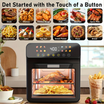 Air Fryer Convection Oven 12QT – 12-in-1 Multi-Function, Touchscreen, Visible Window, Oil-Free Non-Stick Basket, One-Touch Operation, Baking, Roasting, Dehydrating & Fast Cooking