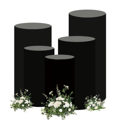 Cylinder Pedestal Stand Covers 5pcs – Stretch Fabric Pillar Covers for Wedding Party Birthday Baby Shower Dessert Table Backdrop Decor White Pink