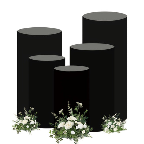 Cylinder Pedestal Stand Covers 5pcs – Stretch Fabric Pillar Covers for Wedding Party Birthday Baby Shower Dessert Table Backdrop Decor White Pink