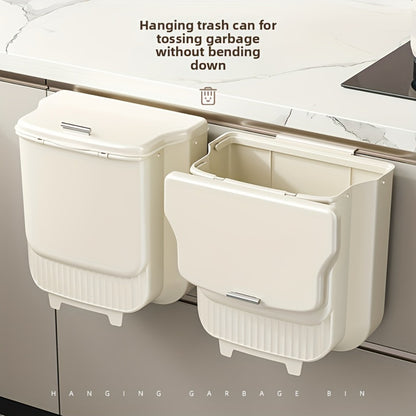 Collapsible Trash Can with Lid Wall Mounted Cabinet Door Hanging Waste Bin 1.85 Gallon Kitchen Bathroom Odor Control Space Saving Garbage Can