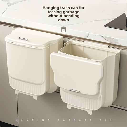Collapsible Trash Can with Lid Wall Mounted Cabinet Door Hanging Waste Bin 1.85 Gallon Kitchen Bathroom Odor Control Space Saving Garbage Can