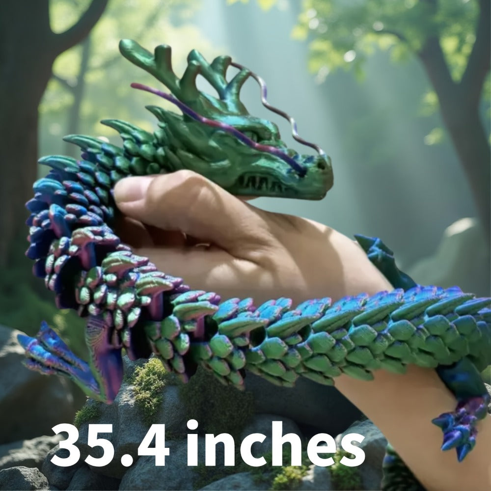 3D Printed Articulated Dragon Figurine 35.4" Giant Poseable Chinese Dragon Collectible Sculpture | Flexible Joints Fantasy Desk Decor for Home Office Car | Unique Gift for Dragon Collectors Mom Dad