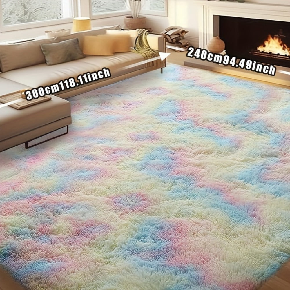 Fluffy Rug Plush Soft Indoor Carpet Non-Slip for Living Room Bedroom Hallway Runner Nursery Kids Play Area — Tie Dye & Solid Colors Multiple Sizes