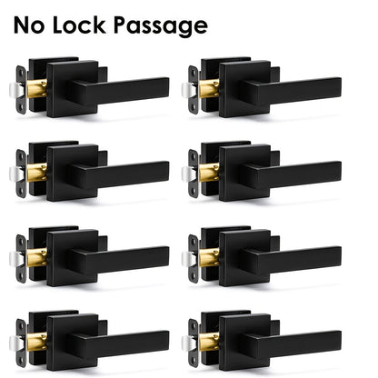 Matte Black Square Door Handle Set – Interior Passage Door Knob for Hall & Closet, Heavy-Duty Left & Right Hand Compatible, Modern Hardware