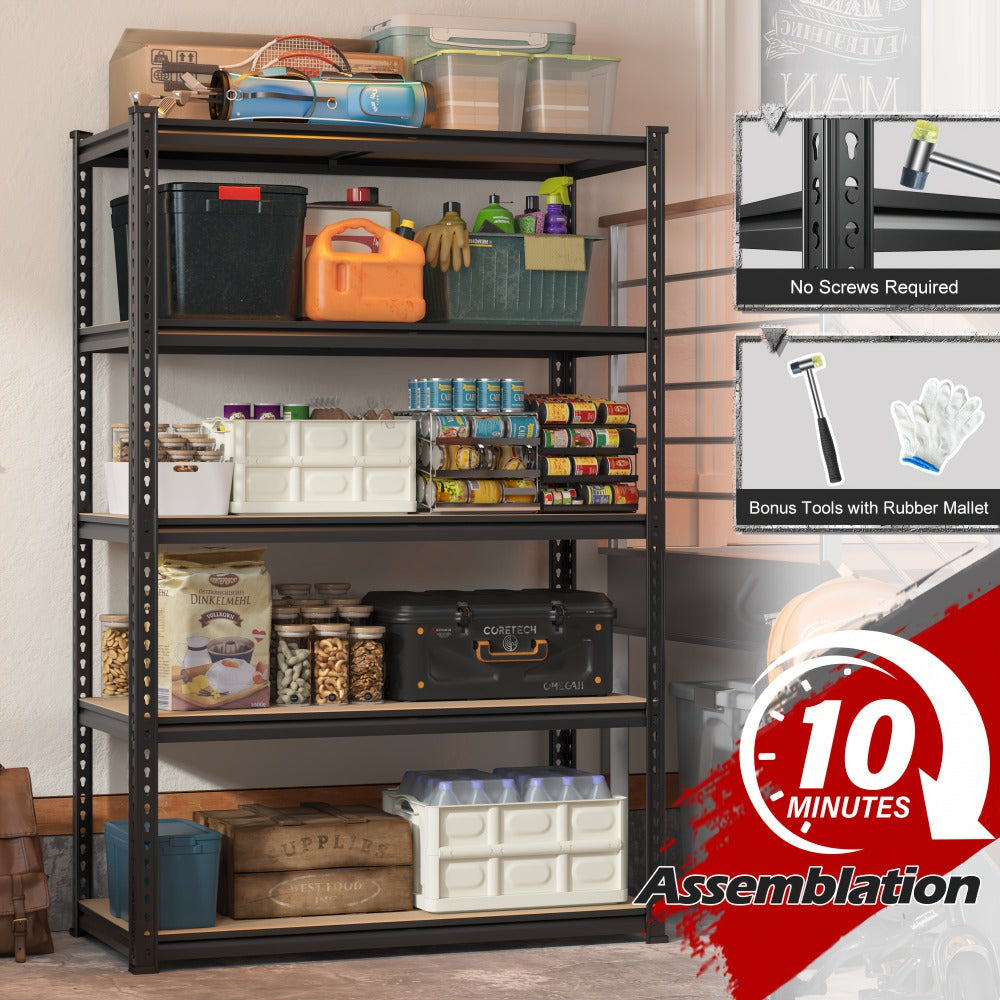 Heavy Duty Garage Shelving 5-Tier Metal Storage Shelves 3020LBS Capacity Adjustable Steel Shelf Unit for Garage Basement Warehouse Easy Assembly Black Silver