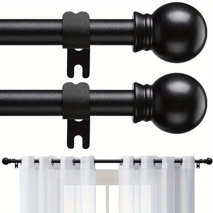 Curtain Rods 2 Pack Matte Black Adjustable 28 to 95 Inch | 5/8 Inch Stainless Steel Extra Long Window Curtain Rod Set for Living Room Bedroom Bathroom Kitchen | Multiple Sizes Available