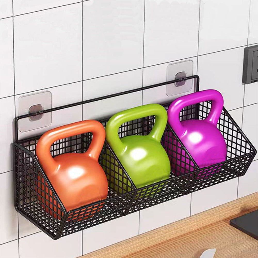 Wall Mounted Kitchen Storage Basket – Metal Wire Rack Organizer, 2 or 3 Grid Tier, Space Saving Vertical Pantry Shelf for Spices, Snacks & Beverages, Home Kitchen & Retail Store Display