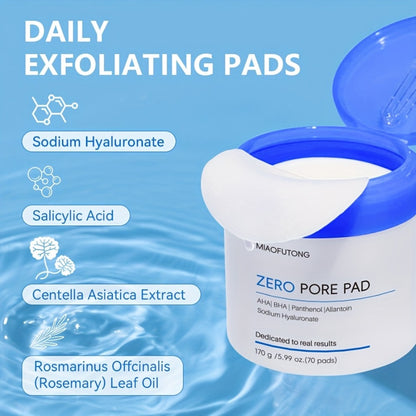 AHA BHA Toner Pads Zero Pore 70pcs - Deep Cleansing, Oil Control & Hydration with Hyaluronic Acid, Salicylic Acid & Rosemary Leaf Oil | Gentle Exfoliating Pads