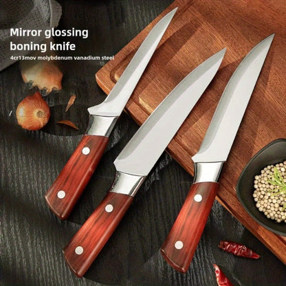 Kitchen Knife Set 3-Piece Hand Forged Stainless Steel Chef Knives with Boning Fillet & Carving Blades – Professional Butcher Set for Meat Cutting BBQ Father's Day Gift