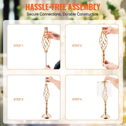 Wedding Flower Stand Vase Gold Crystal Centerpiece Tall Floral Stand for Party Table Decor Hollow Spiral Design Carbon Steel No-Tool Assembly for Weddings Events Banquets Hotels