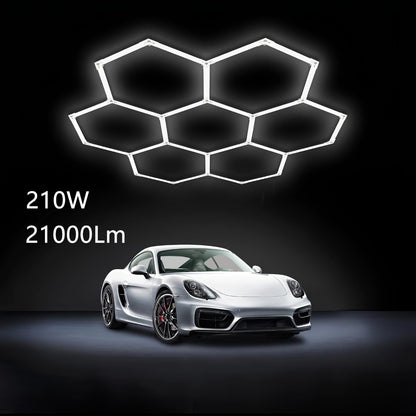 LED Hexagonal Garage Light 6500K – Super Bright Daylight White Shop Light 42W–620W for Auto Detailing, Warehouse, Workshop, Basement & Gym (1 to 32 Grids, Hex Frame Available)