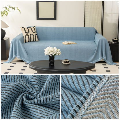Herringbone Sofa Throw Cover with Tassels Jacquard Woven Solid Color Washable Polyester Sofa Blanket Slipcover for 3 4 Seater Couch Living Room - Grey Coffee Green Blue