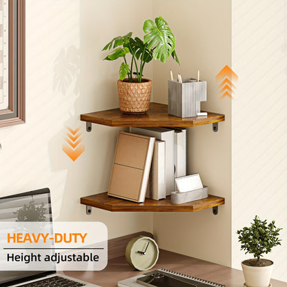 Floating Corner Wall Shelf 5-Sided Wall Mounted Storage Rack - Modern Display Unit for Bathroom, Kitchen, Bedroom & Living Room - Set of 2, 4 or 6 in Brown, Black or White