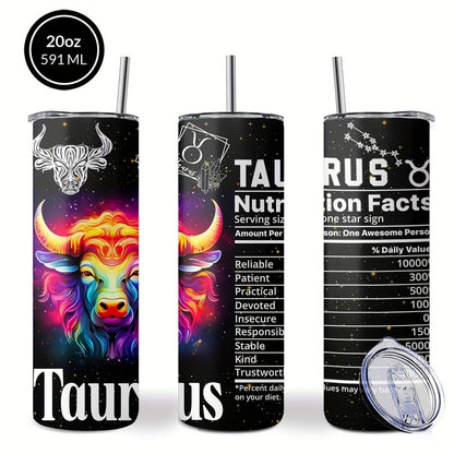 Zodiac Tumbler 20oz Stainless Steel Insulated Travel Cup with Lid & Straw Horoscope Coffee Mug All 12 Signs Hot Cold Drinks Gift Birthday Halloween Christmas