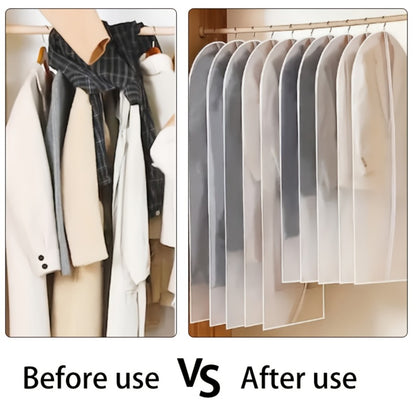 Garment Bags 10 Pack Waterproof Transparent – Hanging Clothes Storage Bags with Full Zipper for Wardrobe, Travel & Closet Organization – Dustproof Clear Clothing Bags in M / L / XL / XXL