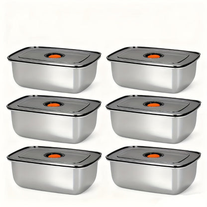 Stainless Steel Food Storage Containers, 6-Pack Airtight Stackable Meal Prep Containers with Lids – 40.58 oz Each, Heavy-Duty Lunch Box Set for Fridge, Freezer, Leftovers, Vegetables, Meat and Pantry