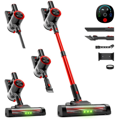 Cordless Vacuum Cleaner 58Kpa Strong Suction 6-in-1 Rechargeable Stick Vacuum with LED Electric Floor Brush Self-Standing Handheld Lightweight for Carpet Hard Floor Pet Hair Home Car