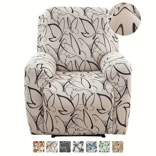 Recliner Slipcover 4pcs Extra Large with Pocket - Spandex Stretch Four Seasons Furniture Protector | Botanical Geometric Prints | Living Room Home Decor Sofa Chair Cover