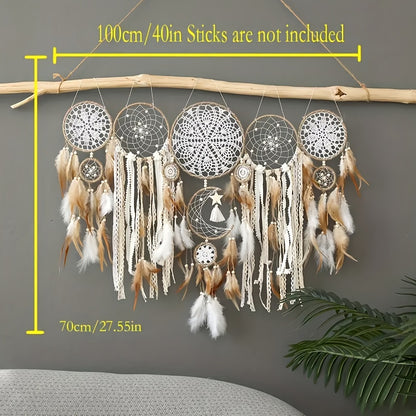 Dream Catcher Wall Decor 5 Pack Large Handmade Boho Dream Catchers Moon Sun Wall Hanging Decoration Bohemian Bedroom Decor Aesthetic Room Decor Bed Decoration Boho Wall Art Camel