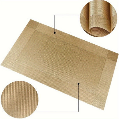 PVC Placemats Set of 6 Heat Resistant Non-Slip Washable Table Mats for Kitchen Dining Table, Easy Clean Vinyl Dinner Mats 11.8x17.7 Inch (Golden, Brown, Silver)