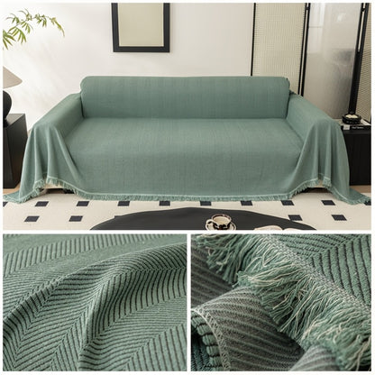 Herringbone Sofa Throw Cover with Tassels Jacquard Woven Solid Color Washable Polyester Sofa Blanket Slipcover for 3 4 Seater Couch Living Room - Grey Coffee Green Blue