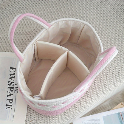 Boho Rope Storage Basket Woven Foldable Organizer 14" Large Capacity - Removable Lining Striped Shelf Basket with Handle for Home Bedroom Living Room Laundry Decor